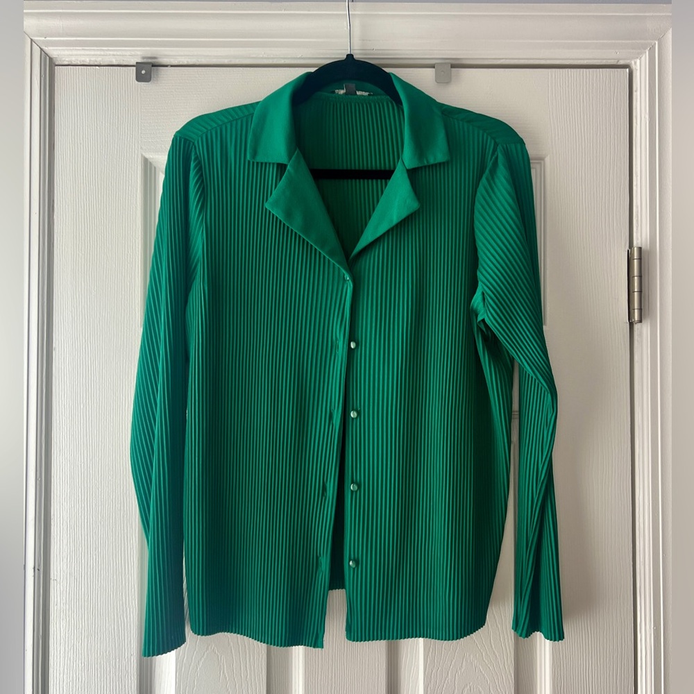 Adrianna Papell Emerald Green Pleated Blouse